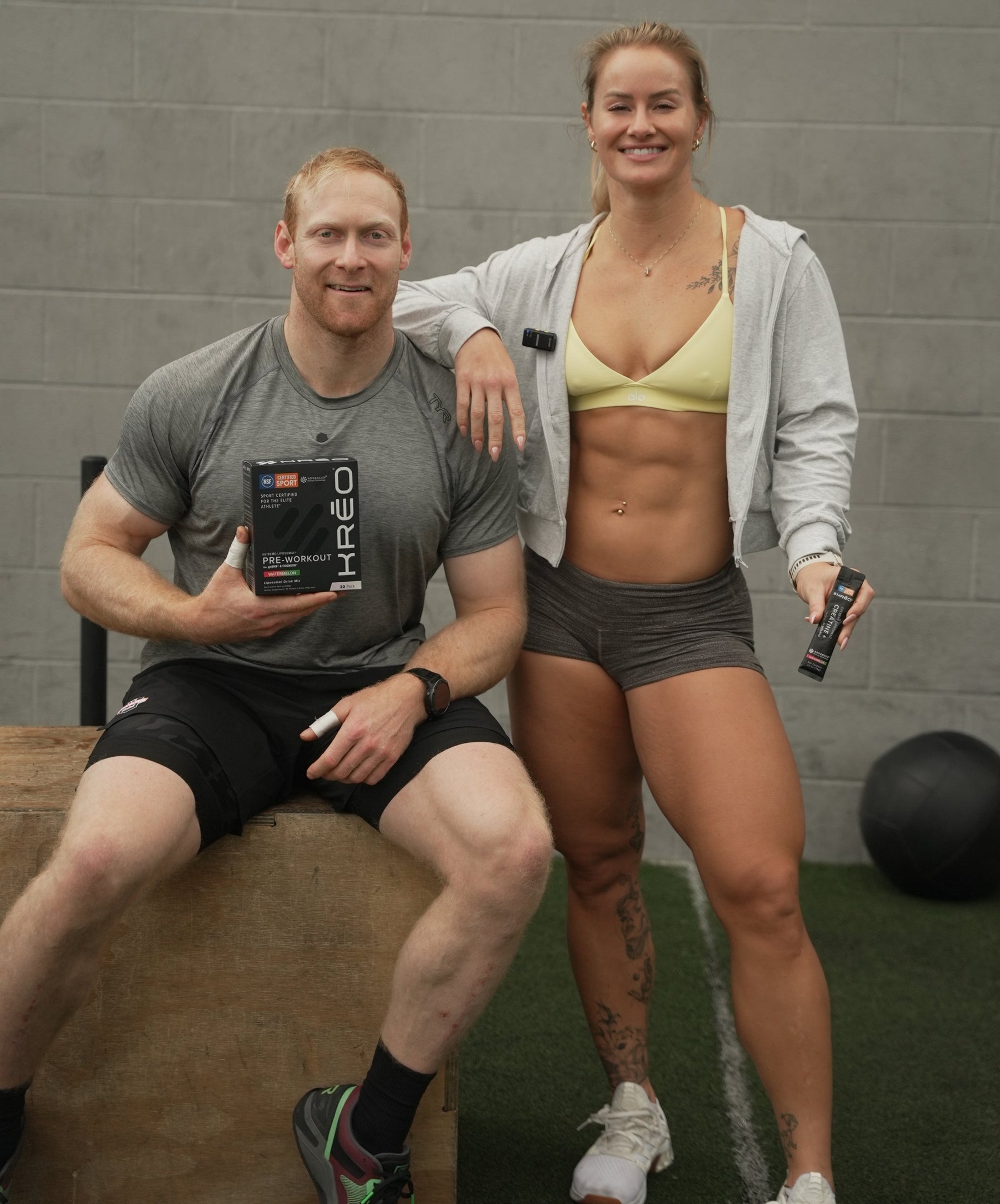 Team KRĒO athletes Pat Vellner and Dani Speegle with KRĒO Creatine+ and Pre-Workout